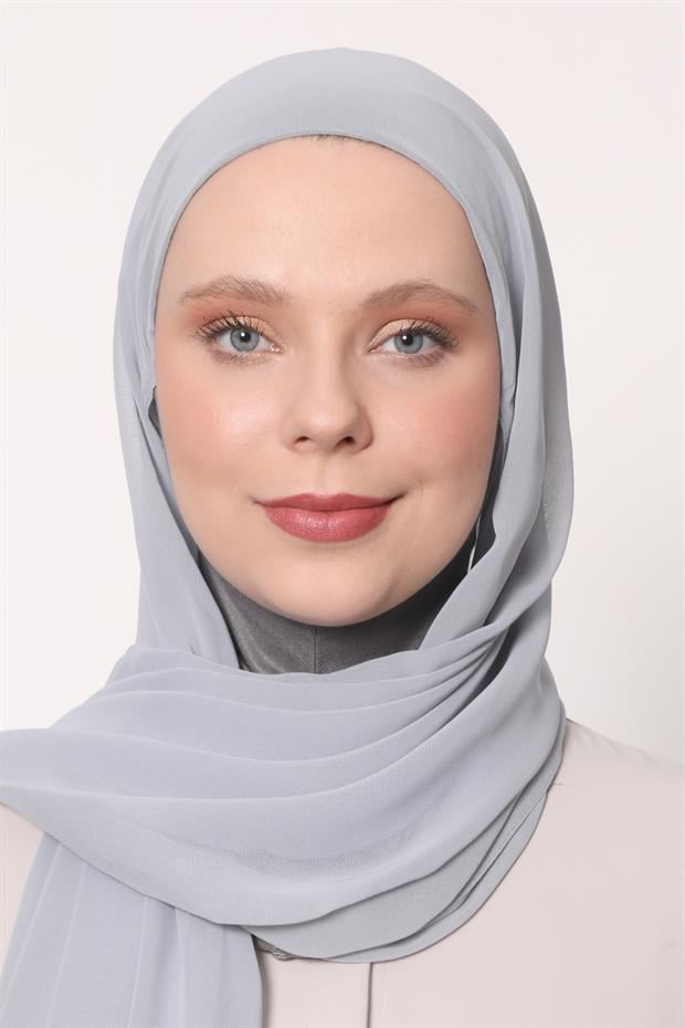 Gri Büyük Hijap Şifon Şal