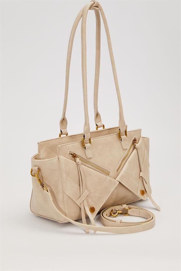 Gri Çapraz Fermuar Detaylı Omuz Çantası