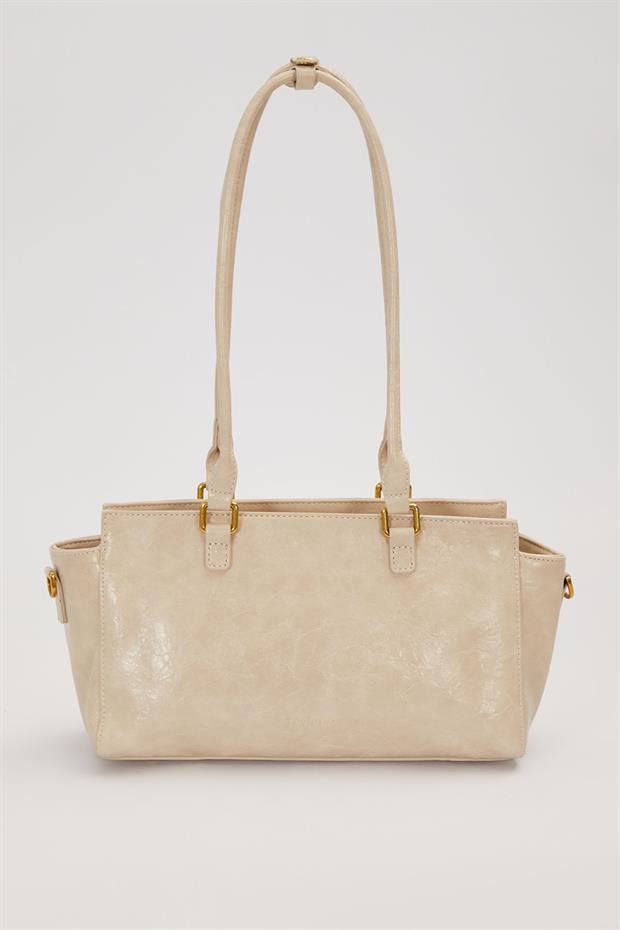 Gri Çapraz Fermuar Detaylı Omuz Çantası