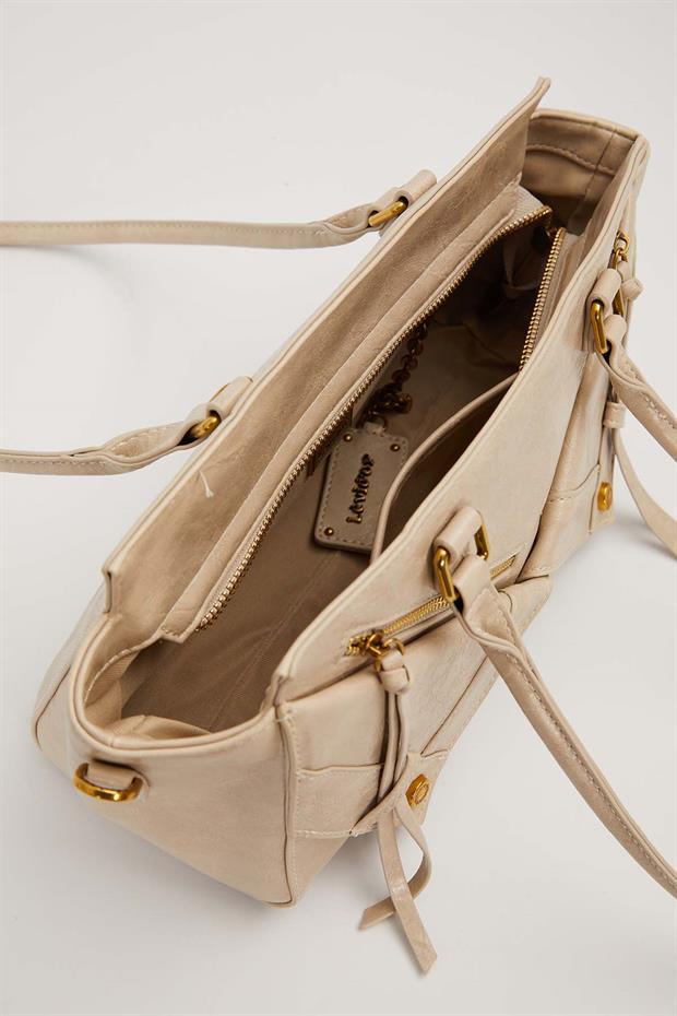 Gri Çapraz Fermuar Detaylı Omuz Çantası