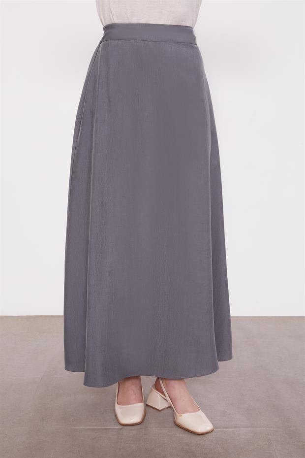 Gri Cep Detaylı Fermuarlı Etek Takım