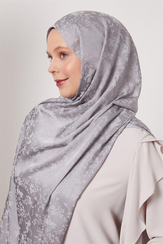 Gri Çiçek Desen İtalyan Jakar Şal