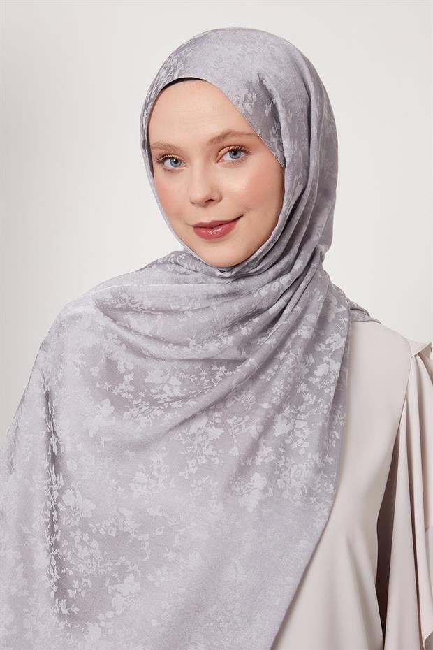 Gri Çiçek Desen İtalyan Jakar Şal