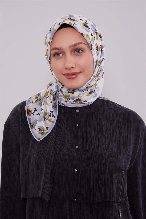 Gri Çiçek Desen Soft Eşarp