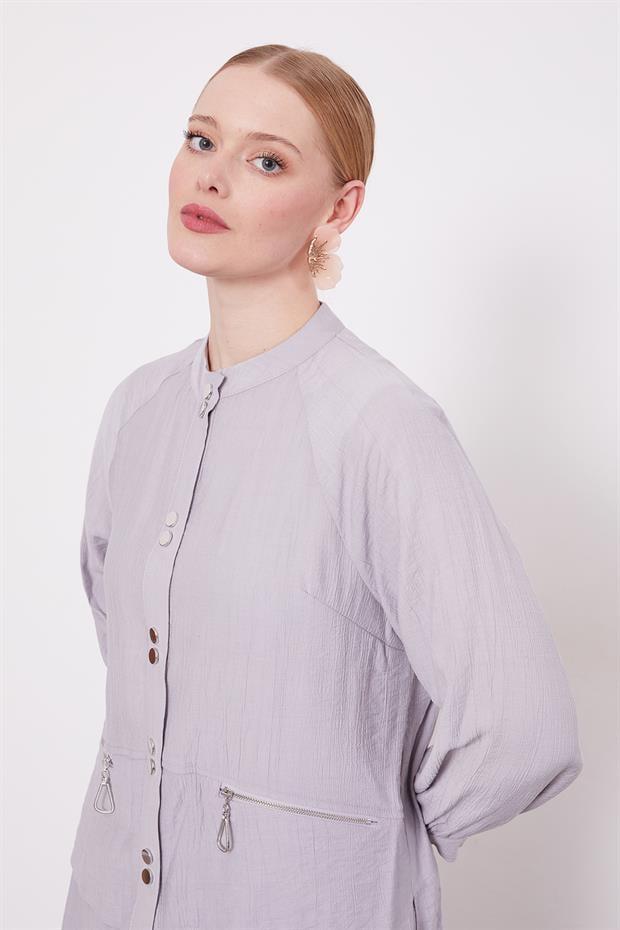 Gri Çift Düğme Detaylı Etekli Takım