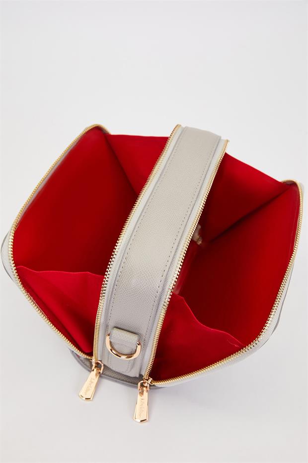 Gri Çift Fermuarlı Ayarlanabilir Omuz Çantası