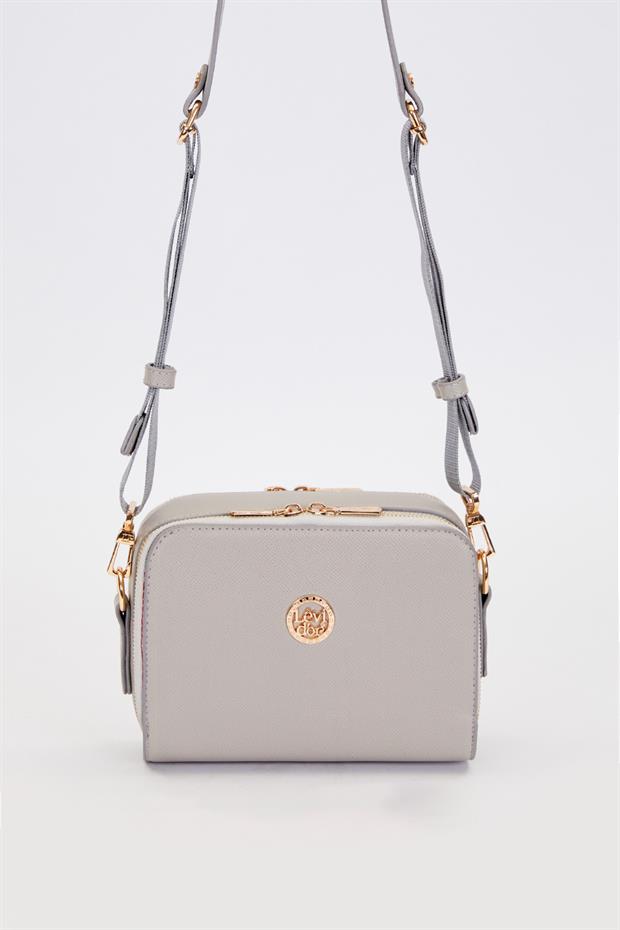 Gri Çift Fermuarlı Ayarlanabilir Omuz Çantası