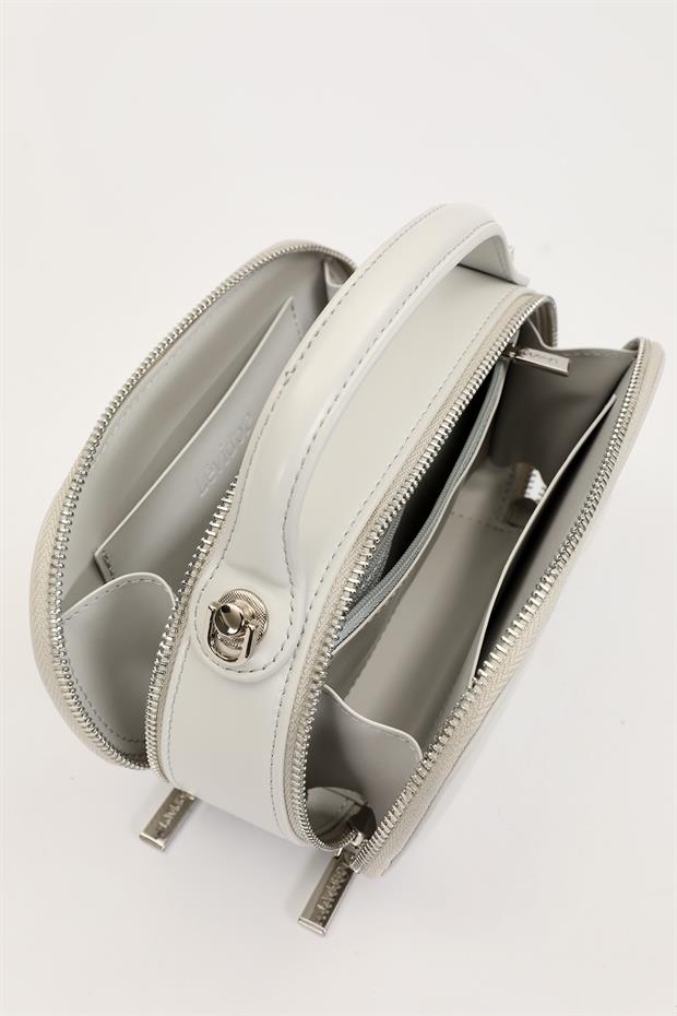 Gri Çift Fermuarlı El Çantası