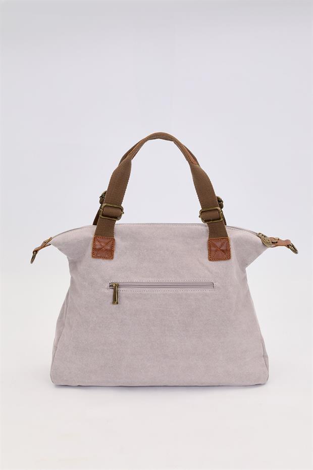 Gri Çift Fermuarlı Kumaş Askılı El Çantası