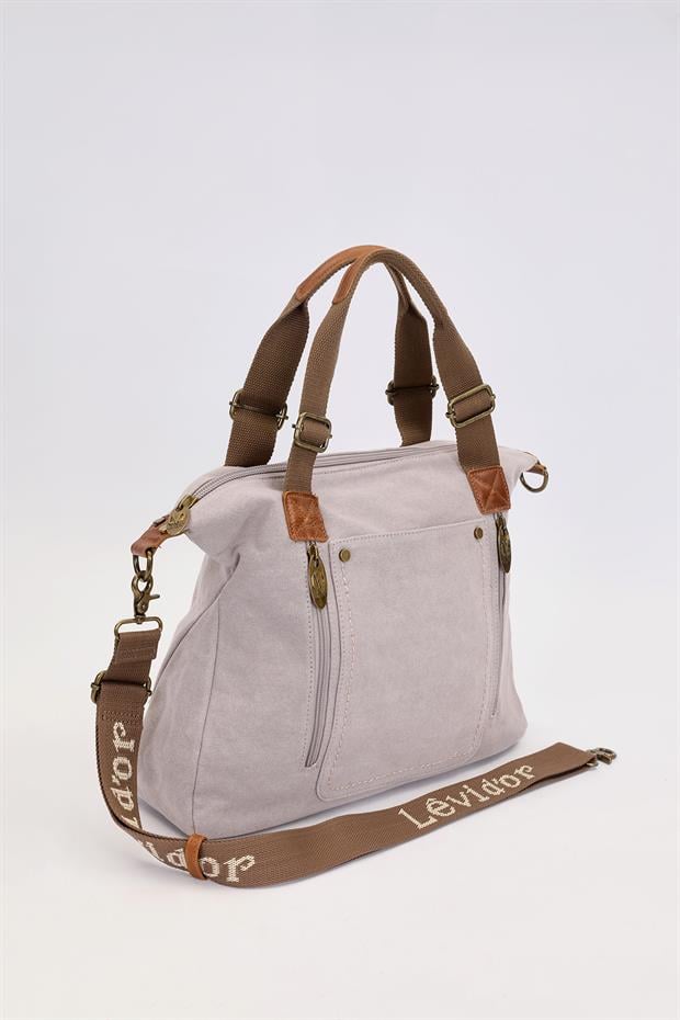 Gri Çift Fermuarlı Kumaş Askılı El Çantası