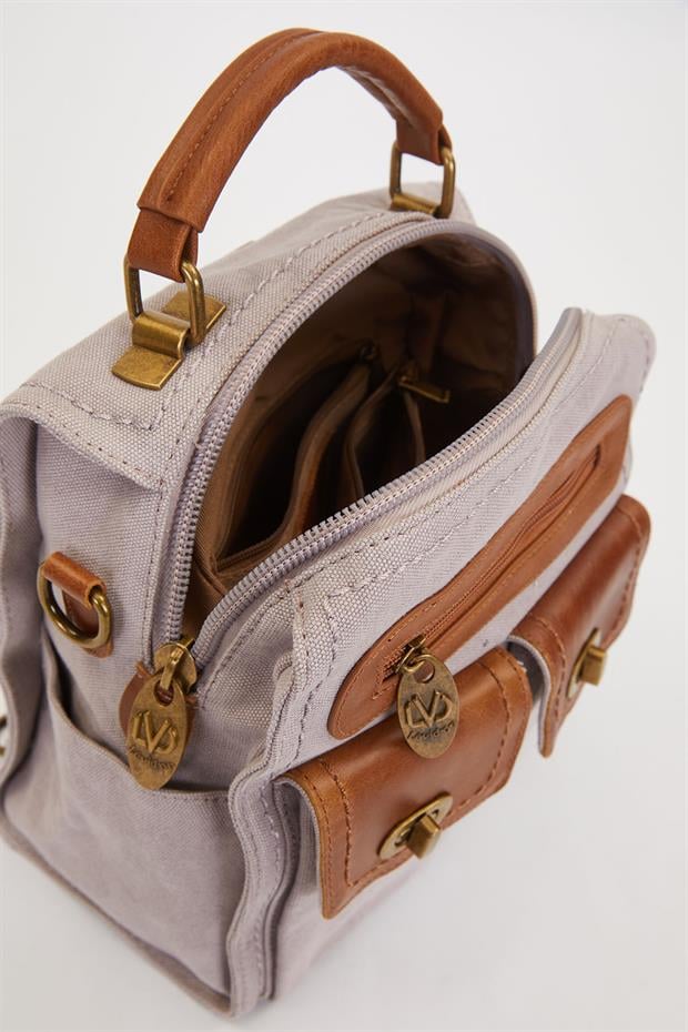 Gri Çift Gözlü Fermuarlı Sırt Çantası