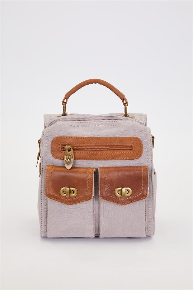 Gri Çift Gözlü Fermuarlı Sırt Çantası