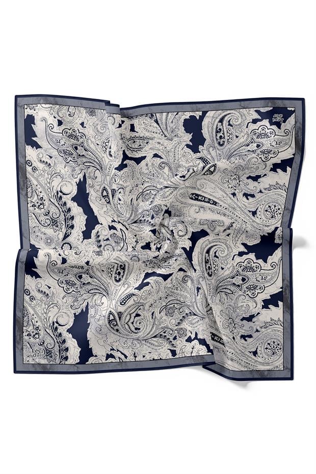 Gri Çizim Etnik Desen Twill İpek Eşarp
