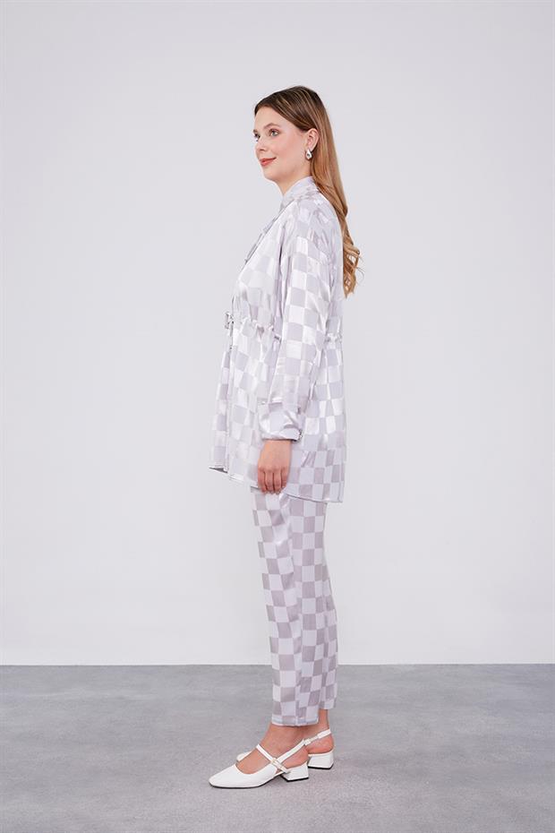 Gri Dama Desen Jakalı İkili Takım