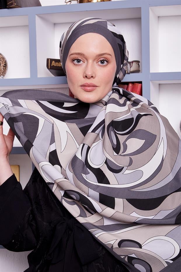 Gri Damla Desen Royal Şal