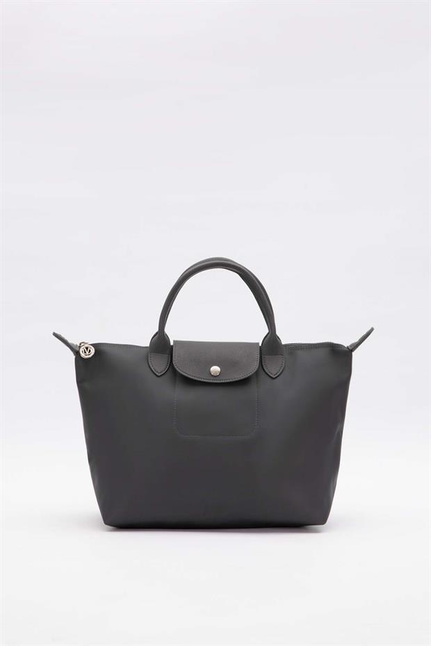 Gri Deri Kapaklı Omuz Çantası