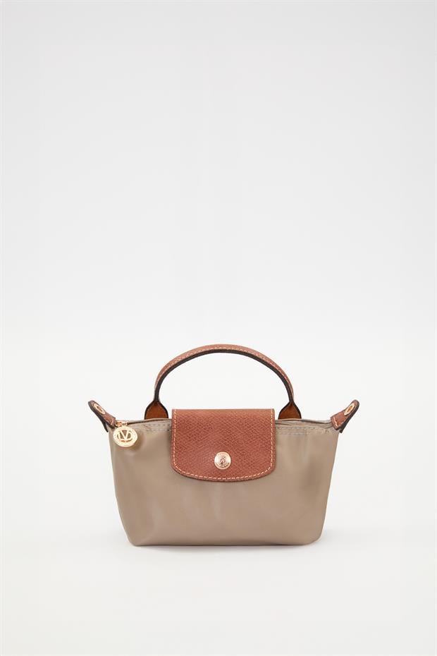 Gri Deri Kapak Detaylı El Çantası