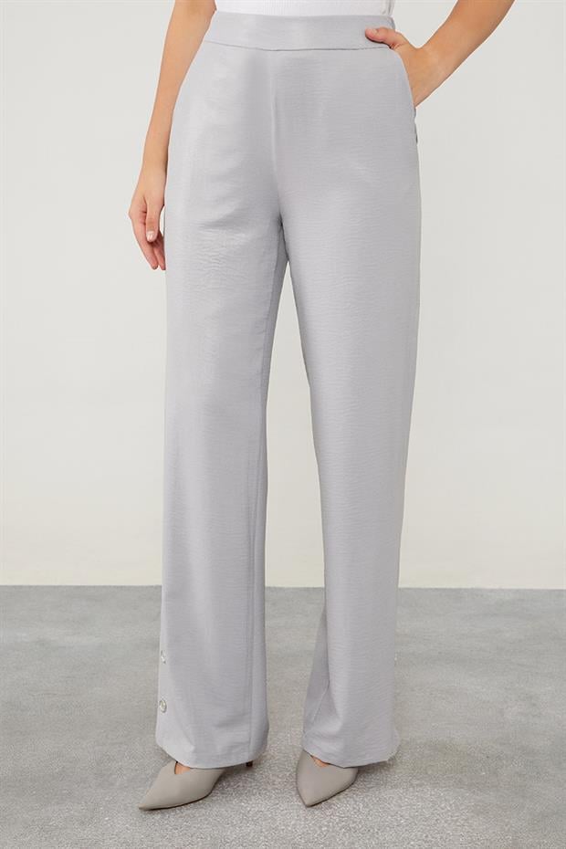 Gri Düğme Detaylı Bisiklet Yaka İkili Takım