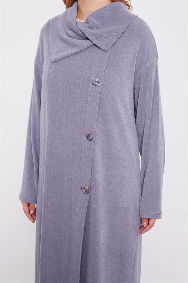 Gri Düğme Detaylı Pantolonlu Tunik Takım