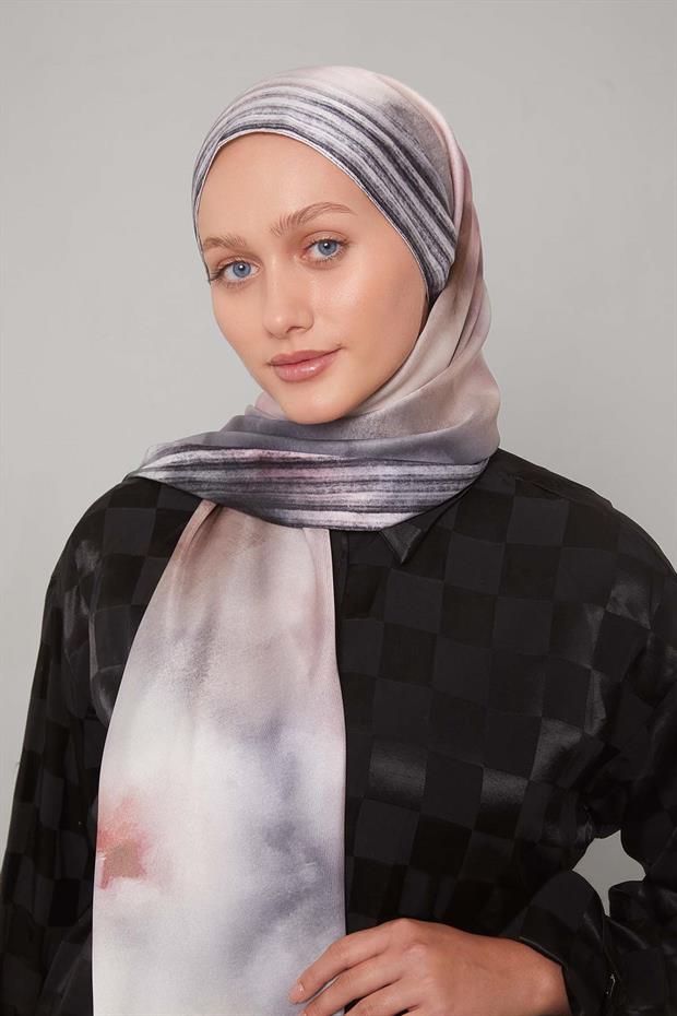 Gri Ebruli Desen Twill Şal