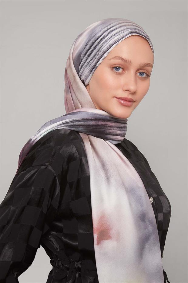 Gri Ebruli Desen Twill Şal