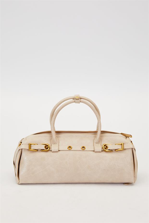 Gri Eskitme Aksesuarlı El Çantası