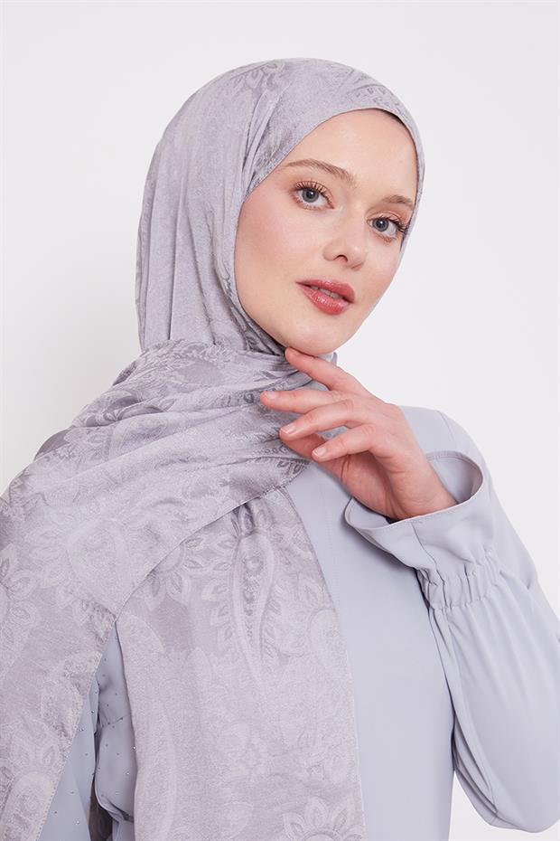 Gri Etnik Desen İtalyan Jakar Şal