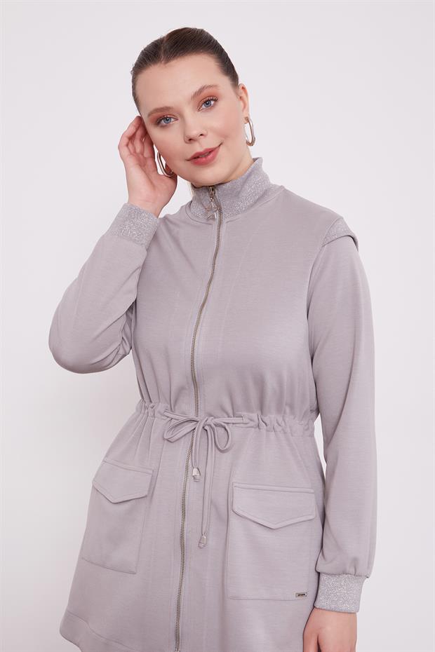 Gri Fermuar Kapamalı Vatka Detay İkili Takım