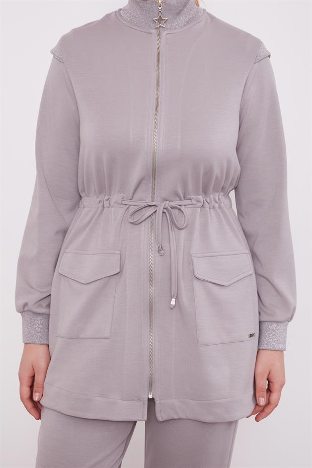 Gri Fermuar Kapamalı Vatka Detay İkili Takım