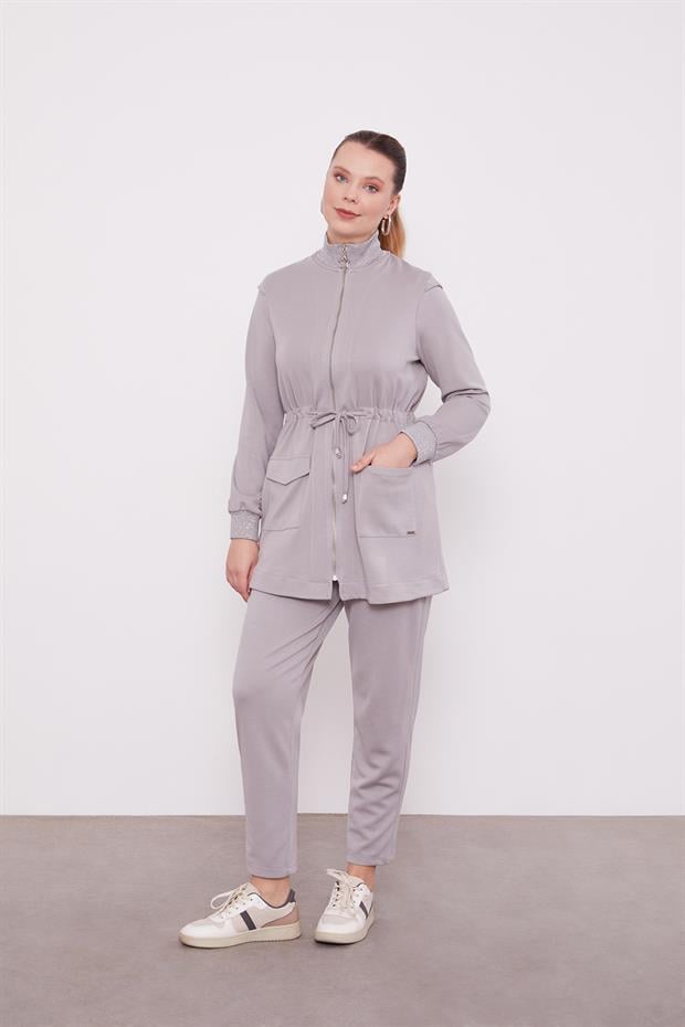 Gri Fermuar Kapamalı Vatka Detay İkili Takım