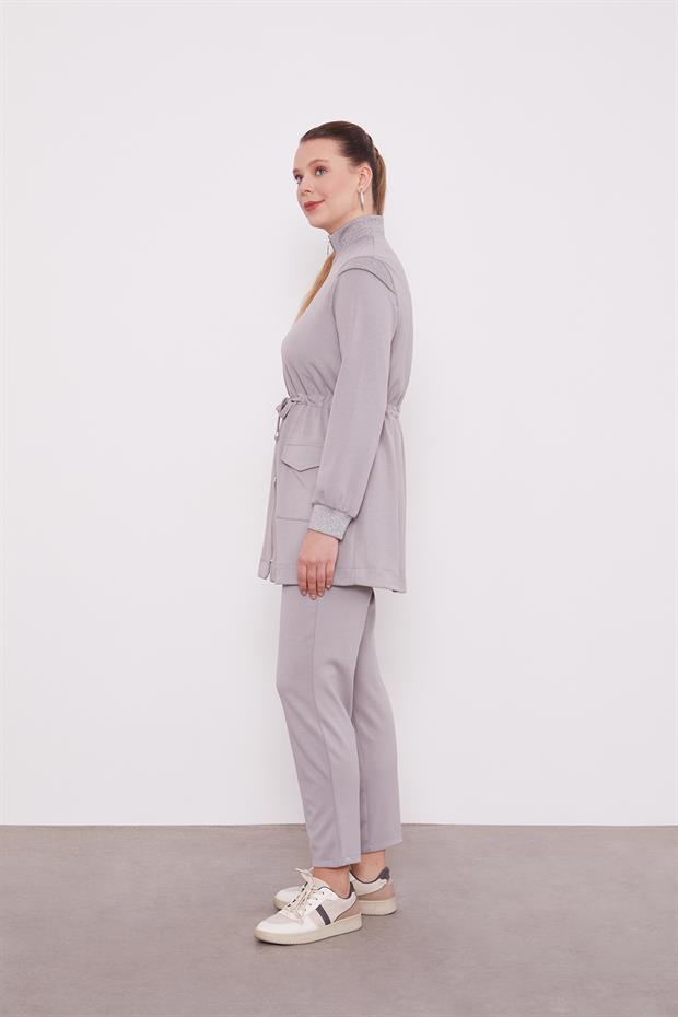 Gri Fermuar Kapamalı Vatka Detay İkili Takım