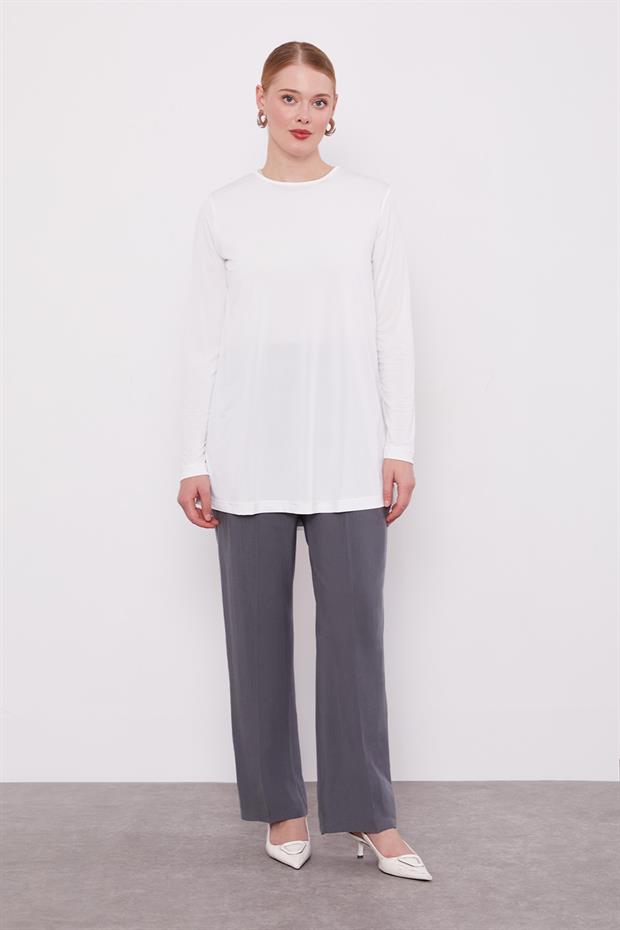 Gri File Cep Detaylı Üçlü Tunik Takım