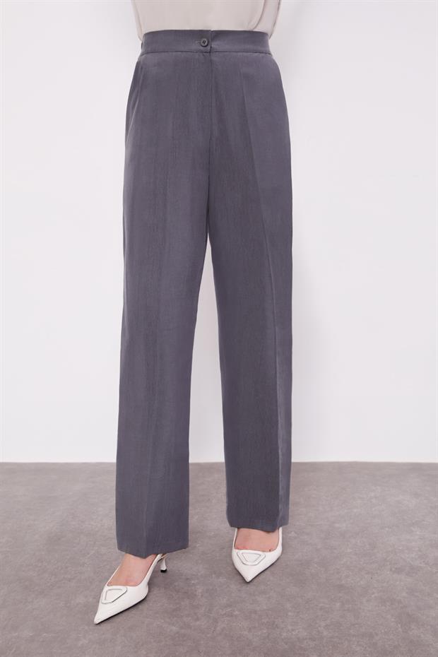 Gri File Cep Detaylı Üçlü Tunik Takım