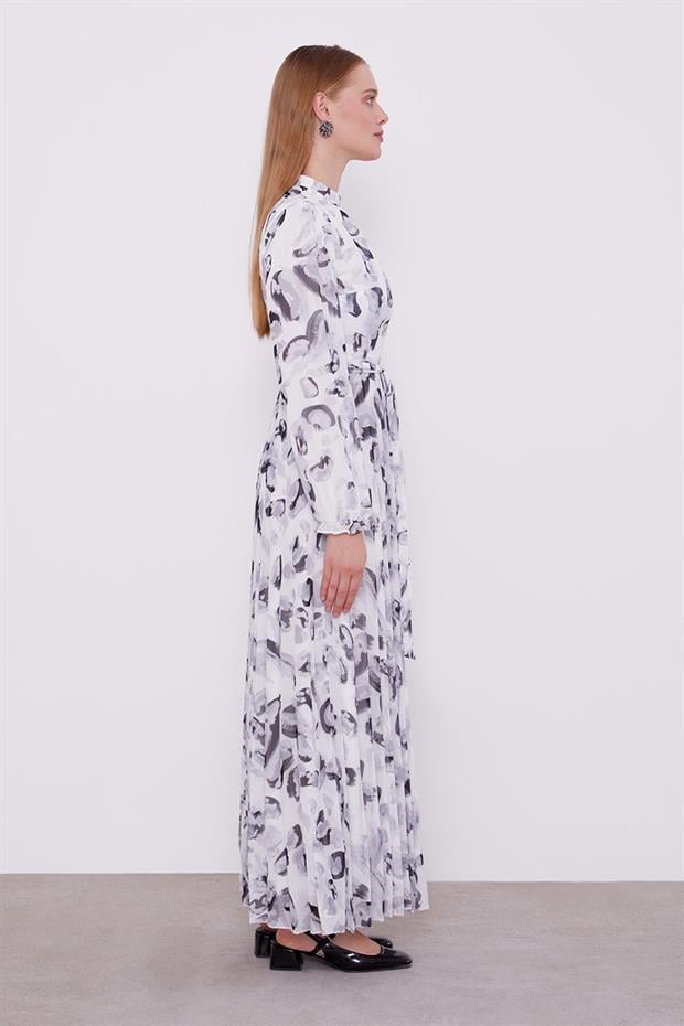 Gri Fırfır Kol Detaylı Elbise