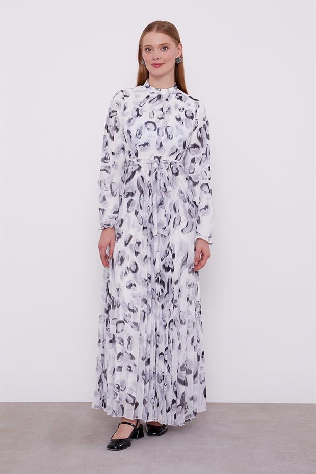 Gri Fırfır Kol Detaylı Elbise