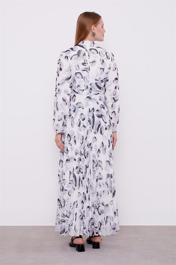 Gri Fırfır Kol Detaylı Elbise