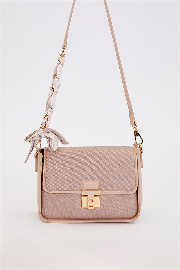 Gri Fular Bağlama Detaylı Omuz Çantası