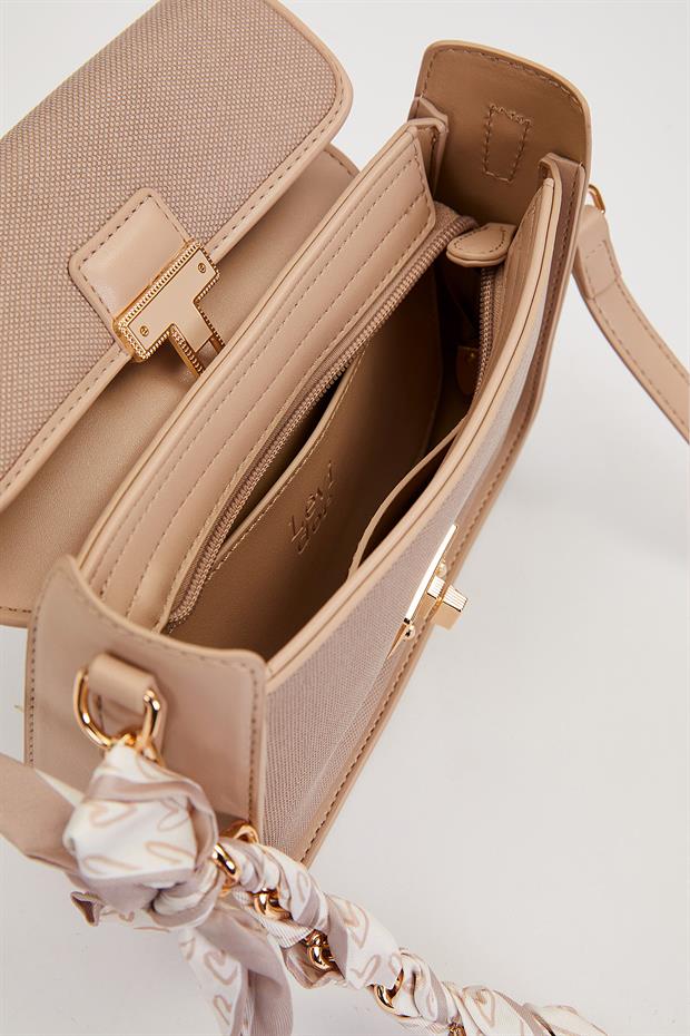 Gri Fular Bağlama Detaylı Omuz Çantası