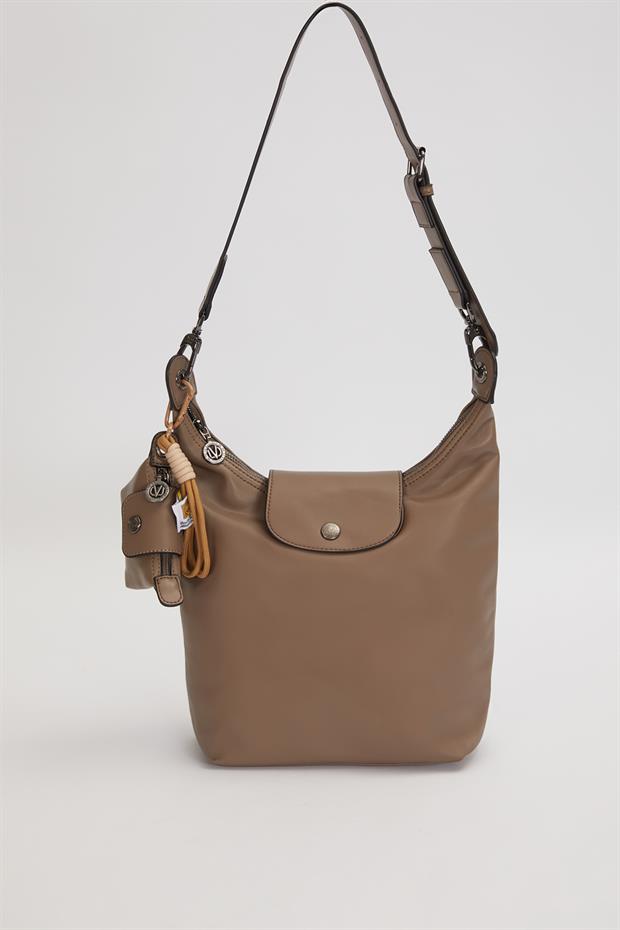 Gri Geniş Fermuar Detaylı Omuz Çantası