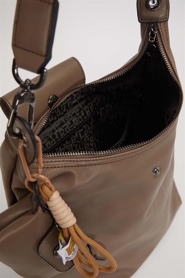 Gri Geniş Fermuar Detaylı Omuz Çantası