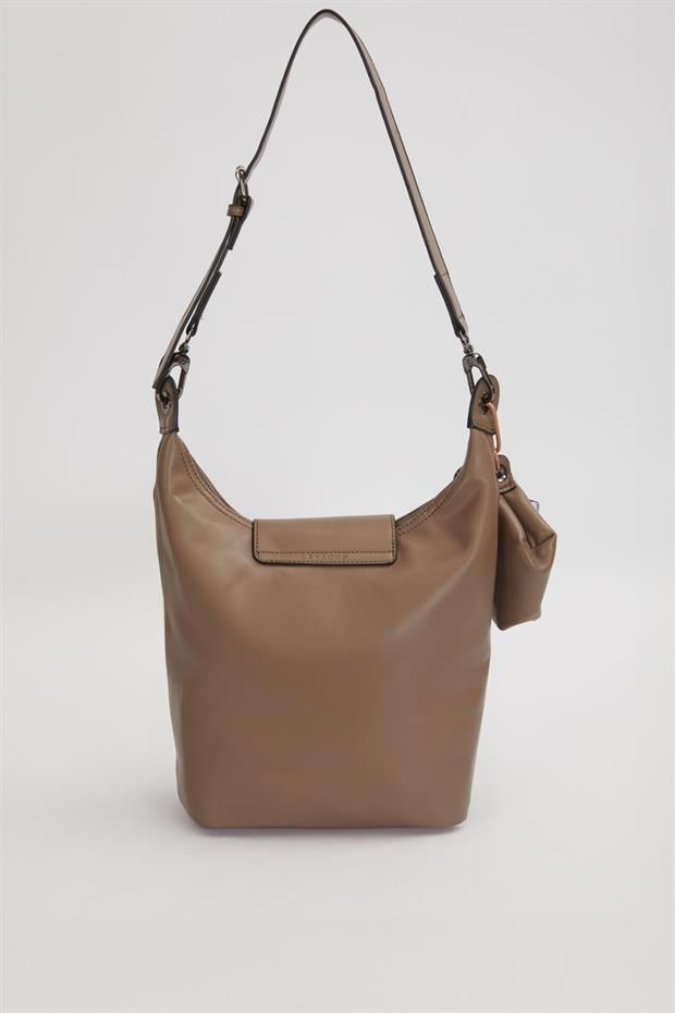 Gri Geniş Fermuar Detaylı Omuz Çantası