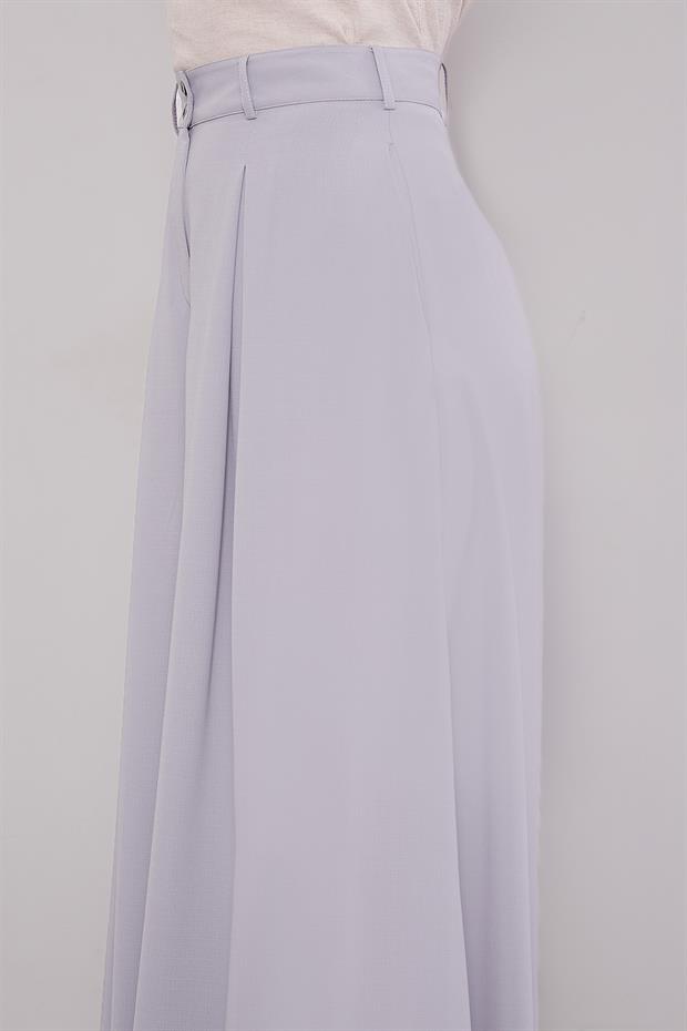 Gri Geniş Paça Piliseli Pantolon Etek