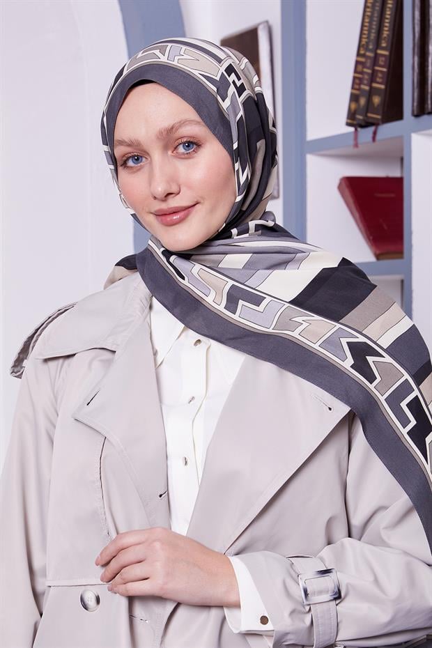 Gri Geometrik Desen Royal Şal