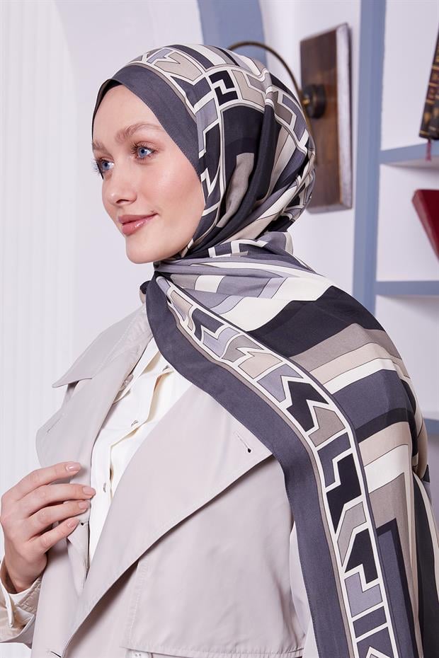 Gri Geometrik Desen Royal Şal