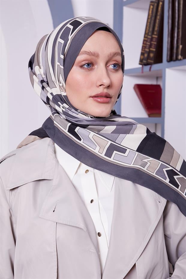 Gri Geometrik Desen Royal Şal