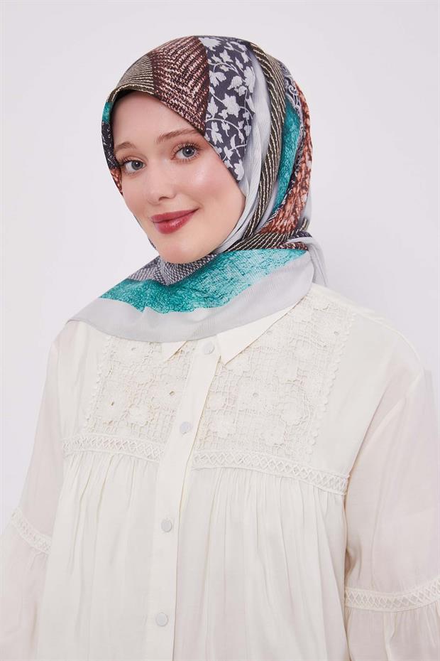 Gri Geometrik Pamuk Eşarp