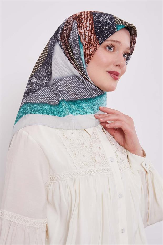 Gri Geometrik Pamuk Eşarp