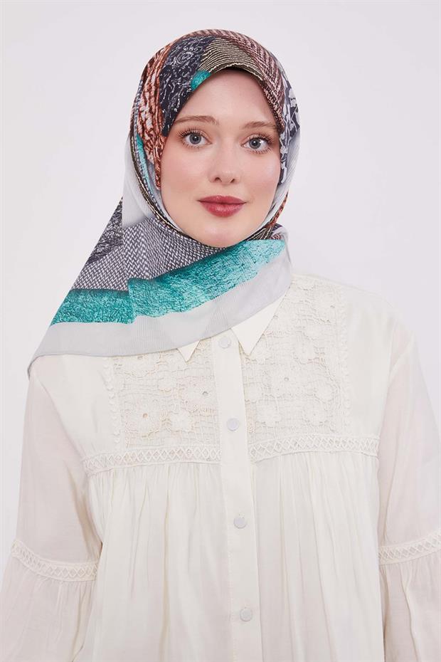 Gri Geometrik Pamuk Eşarp