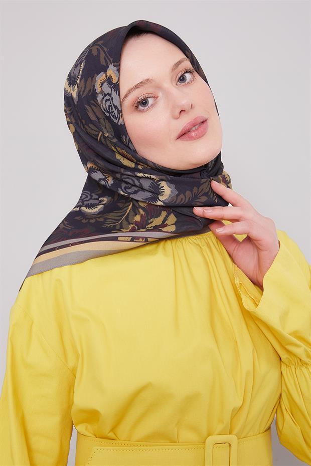Gri Gül Desen Aura Eşarp
