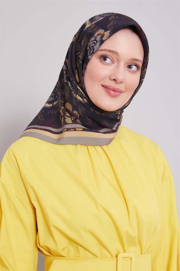 Gri Gül Desen Aura Eşarp